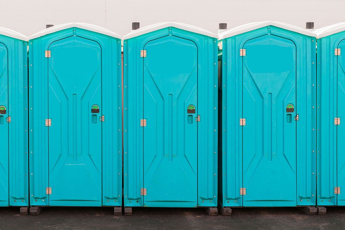 Industrial portable restroom units at a plant in Morgantown, West Virginia