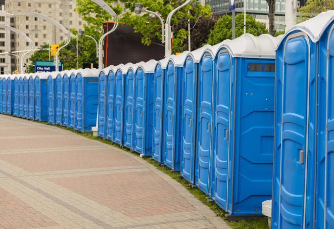 Seasonal porta potty units set up at a Morgantown, West Virginia venue