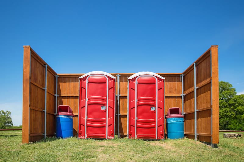 Short-term porta potty units staged for delivery in Morgantown, West Virginia